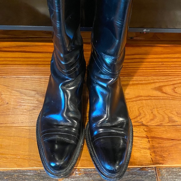 PRADA Vintage Black Cowboy/ Riding Leather Boot Women Size 37 Preowned Beautiful - Picture 9 of 9